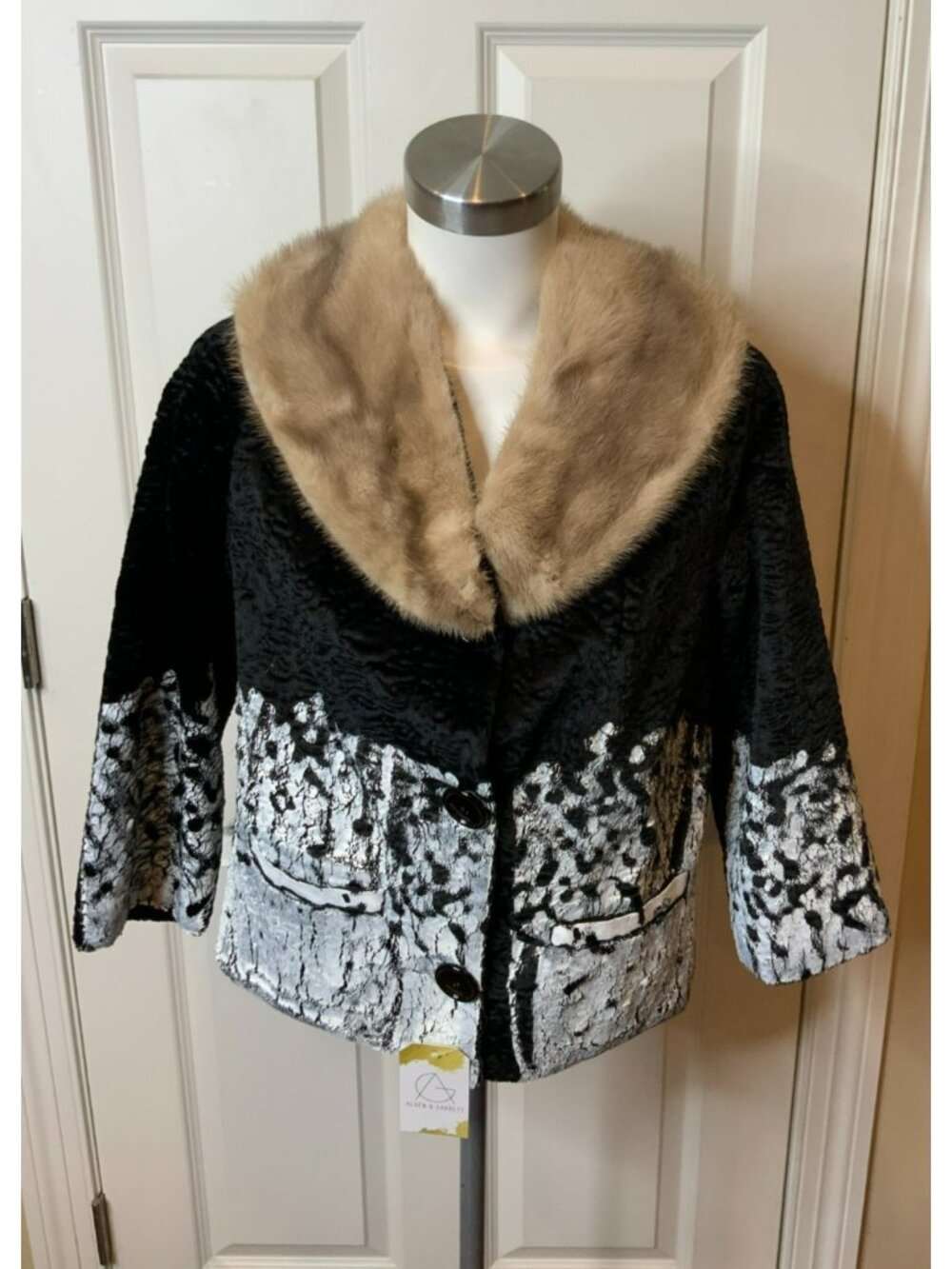 Libertine America Black Painted Fur W/ Contrast Fur Collar Jacket, Size M